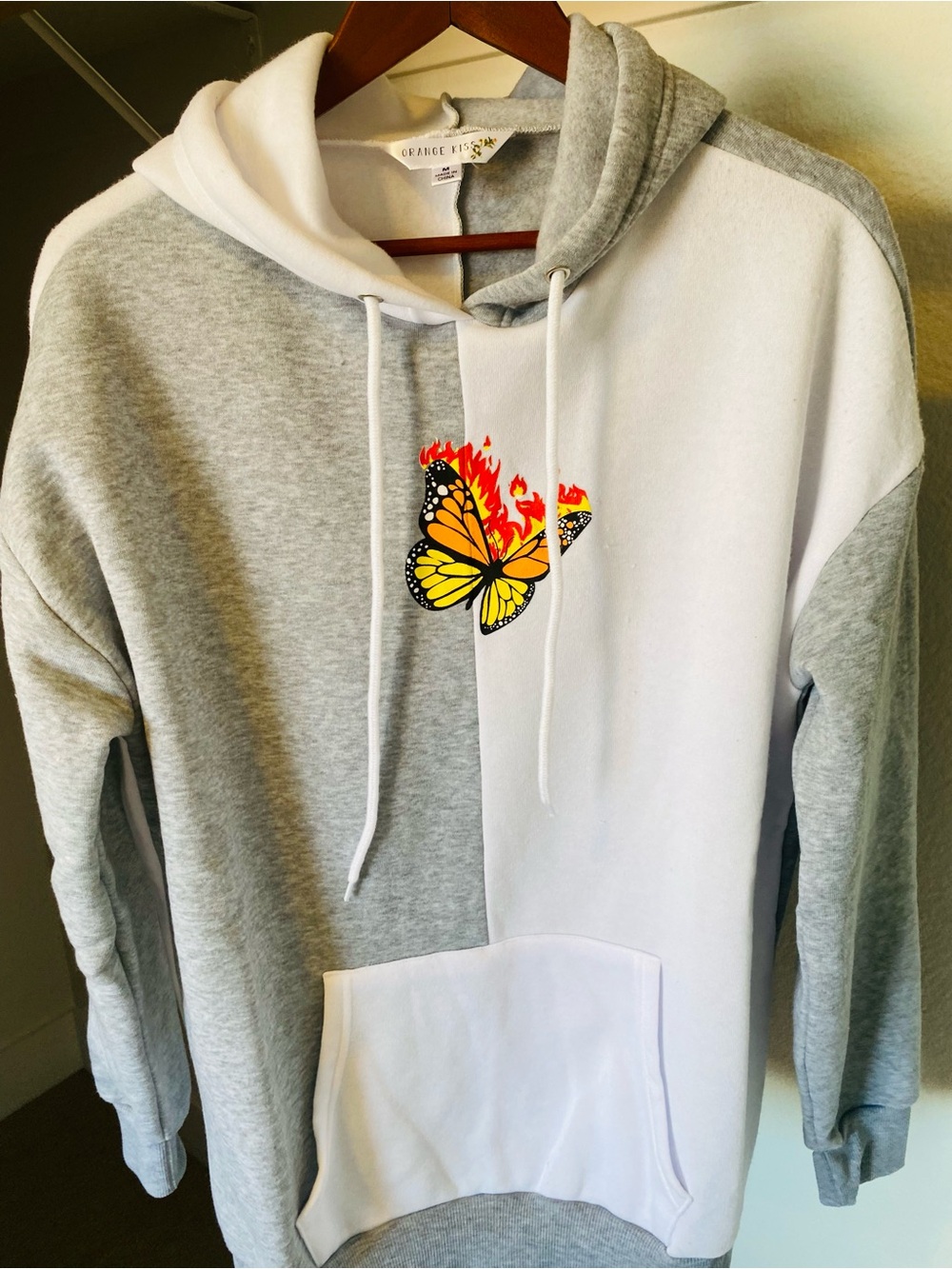 Orange Kiss Two-Tone Gray & White Butterfly Hoodie